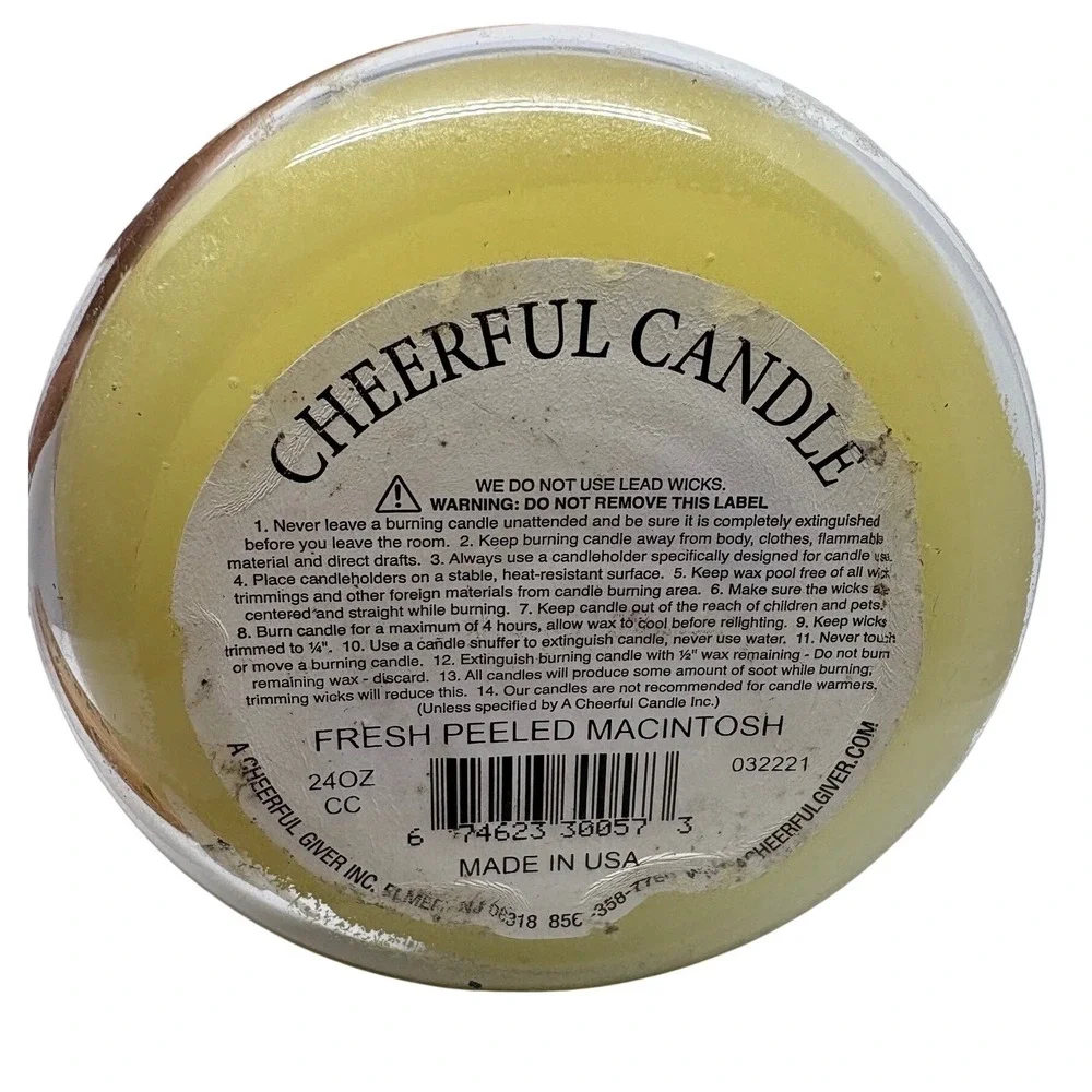 Cheerful Candle‎ Fresh Peeled Macintosh 24oz 2-Wick Glass Jar Scented USA *Used